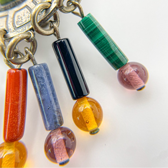 Vintage M. Baer 1980’s Silver Tone Stone Bead Dangle Clip On Earrings w Circle - Picture 4 of 10